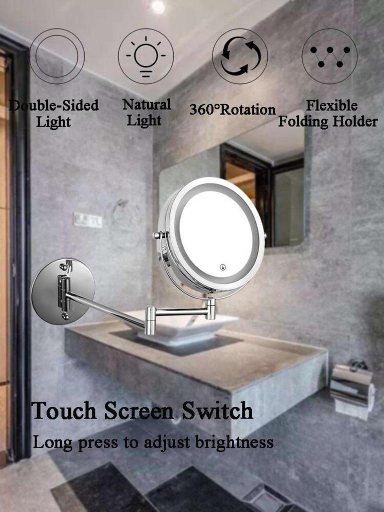 Folding Arm Spray Bathroom Mirror, 2-Side Touch Adjustable LED Lighting, Wall Magnification Makeup Mirror | Bathroom Mirrors
