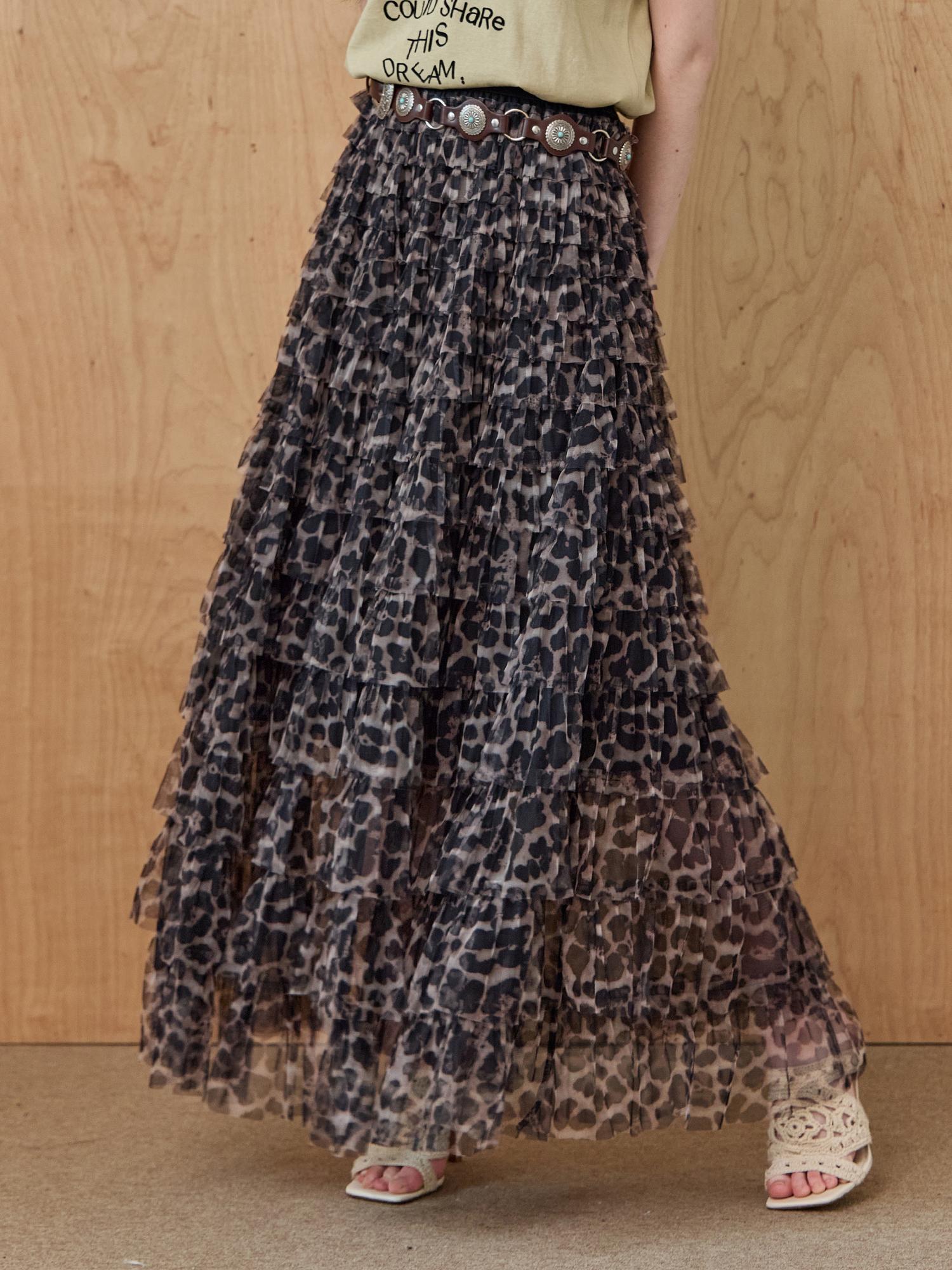 Maja Leopard Shirred Tiered Mesh Long