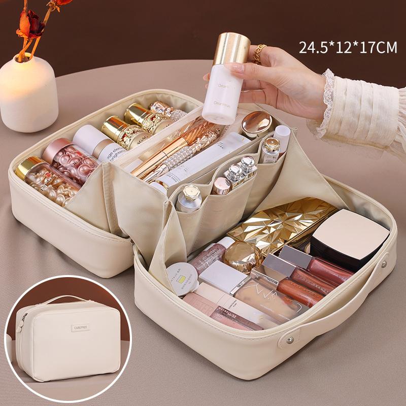 Luxury PU Large Capacity Women Tote Makeup Bag Cosmetic Toiletry Storage Multi Functional Folding Bag Travel Zipper Pouch
