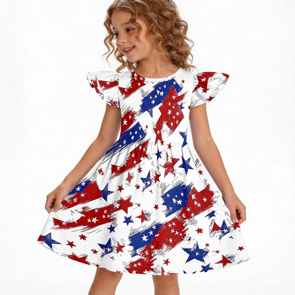 Girls' Summer Princess Dress - A-Line Casual Print Dress