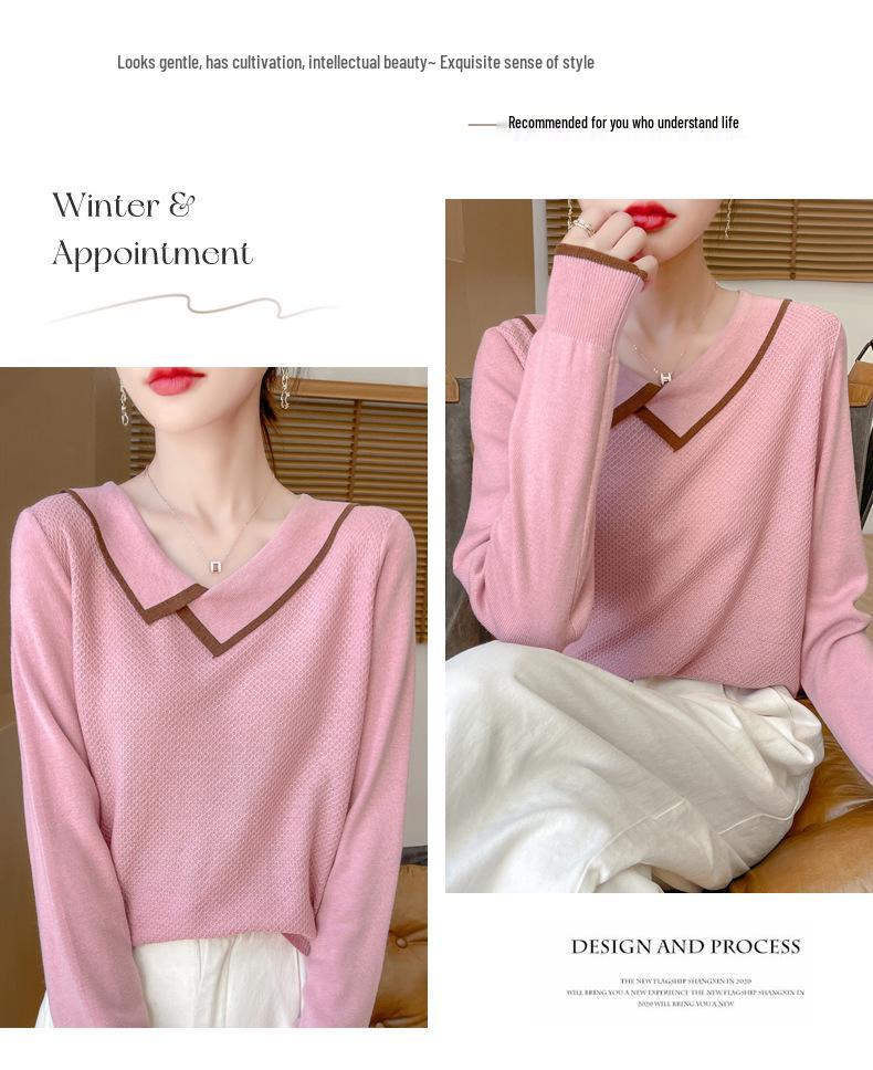 Women's Doll Collar Honeycomb Knit Sweater - Soft, Versatile, and Stylish Autumn/Winter Outerwear.