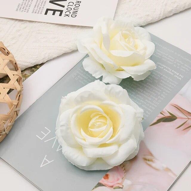 30pcs/Lot 9cm-10CM Large White Rose Artificial Silk Flower Heads DIY Wedding Decoration Wreath Scrapbooking Craft Fake Flowers