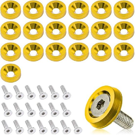 20PCS Aluminum Bumper Fender Washer Stainless Steel Bolts, Engine Bay Dress Up Fastener Kit, M6 JDM Fender Washer, Car Body Decoration Kit For