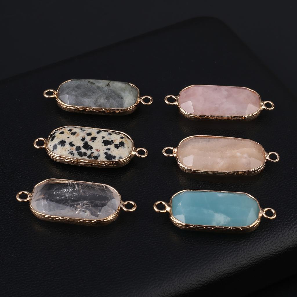 Conectores Piedra Natural cuarzo rosa/amazonita conector facetado rectangular para fabricación de joyería DIY collar pulsera accesorio