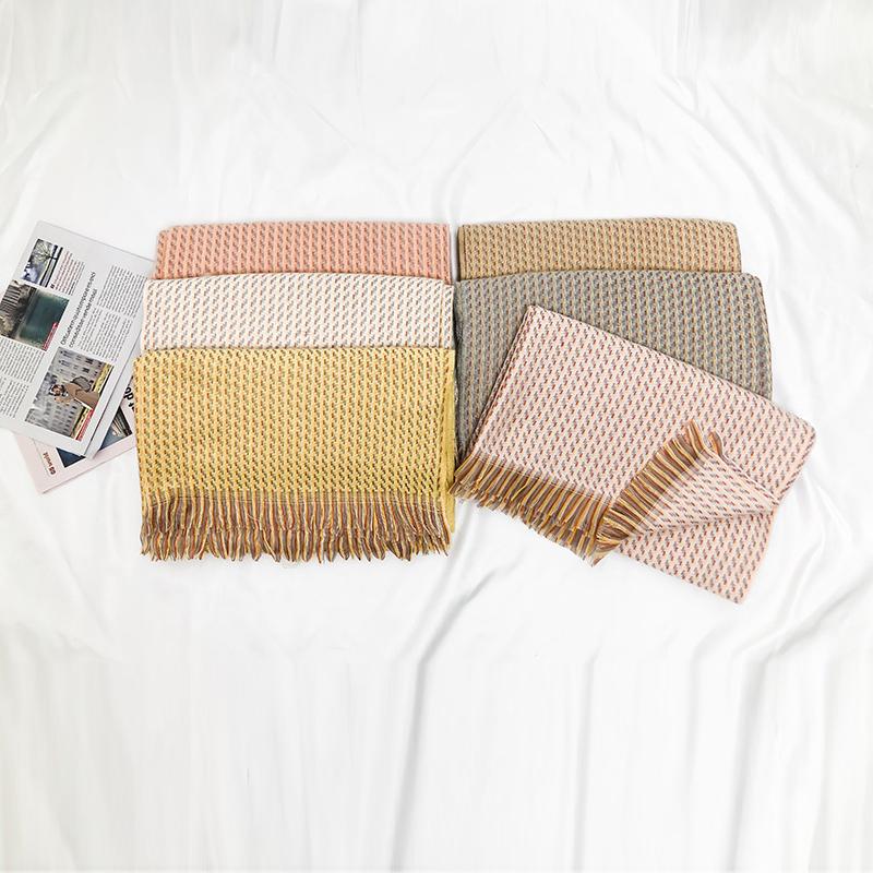 Women Scarf Plaid Winter Warm Tassel Shawl Thick
