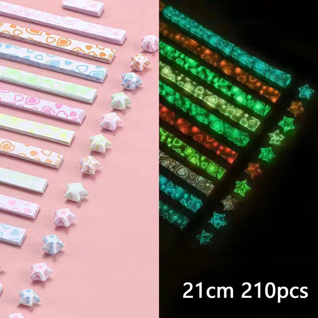 210 Stück leuchtende Origami-Sterne, Papierstreifen, 10 Farben, Faltpapier, bunt, Glücksstern, Origami, DIY-Handkunst, lässt nachts leuchten