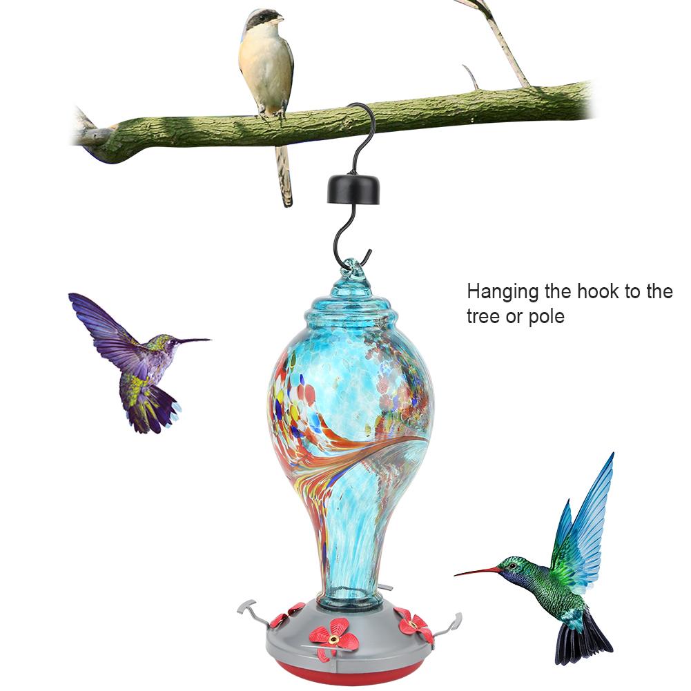 Colorful Painting Glass Bird Feeder Garden Courtyard Outdoor Hummingbirds Water Feeding ToolT2