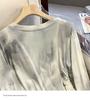 Tie-Dye Women's Irregular Long Sleeve Drawstring Slimming T-Shirt - Korean Style for Spring/Autumn 2025