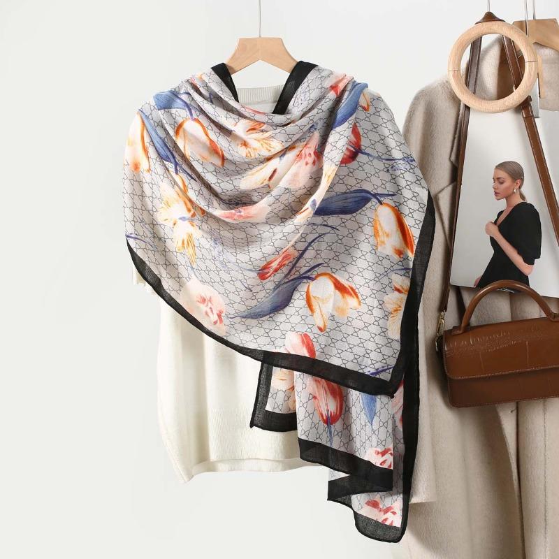 New Spring and Summer Silk Scarf Thin Yarn Scarf Cotton and Linen Feel Scarf Women's Autumn and Winter Versatile Long Yarn Shawl Dual-purpose