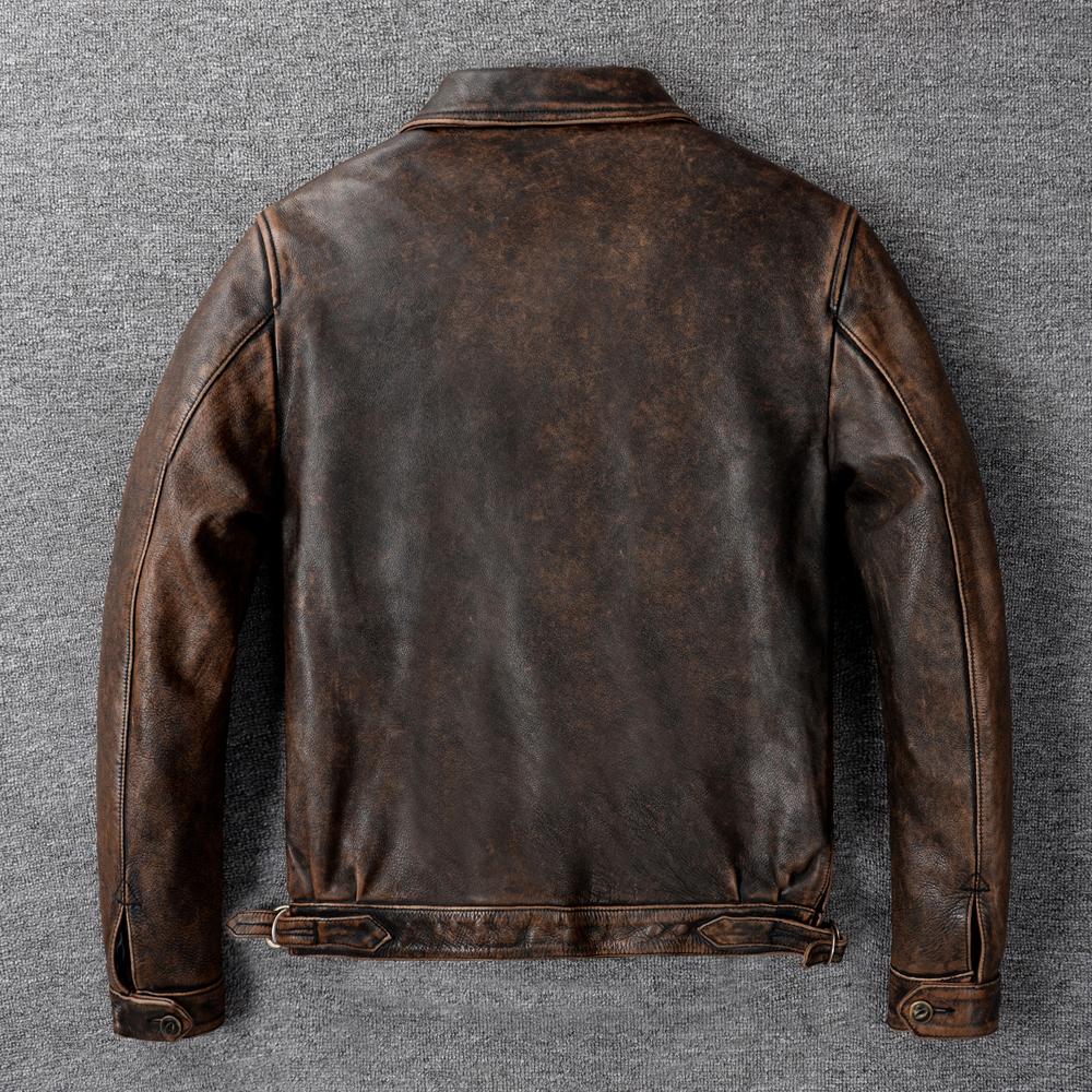 Men Genuine Leather Jacket Thick Oil Waxed Natural Cow Vintage Brown Slim Fit Short Men's Bomber Cowhide Coat Winter Clothing