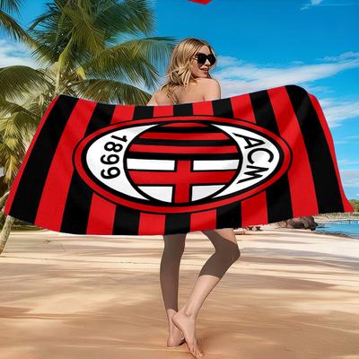 Prosop de Plajă din Microfibră Imprimat cu Clubul de Fotbal AC Milan, Moale și Absorbant, Uscare Rapidă, Ideal pentru Călătorii de Vară, Esențial pentru Plajă, Piscină