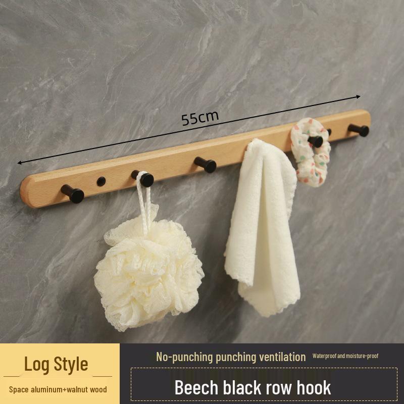 Walnut Wall-Mounted Hook for Clothes & Hats, No-Punch Installation for Door Back or Entrance Hall