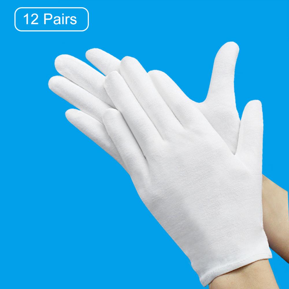 12 Pairs Cotton Gloves Breathable Soft Skin Friendly Work Cosmetic Moisturizing Jewelry Inspection Gloves
