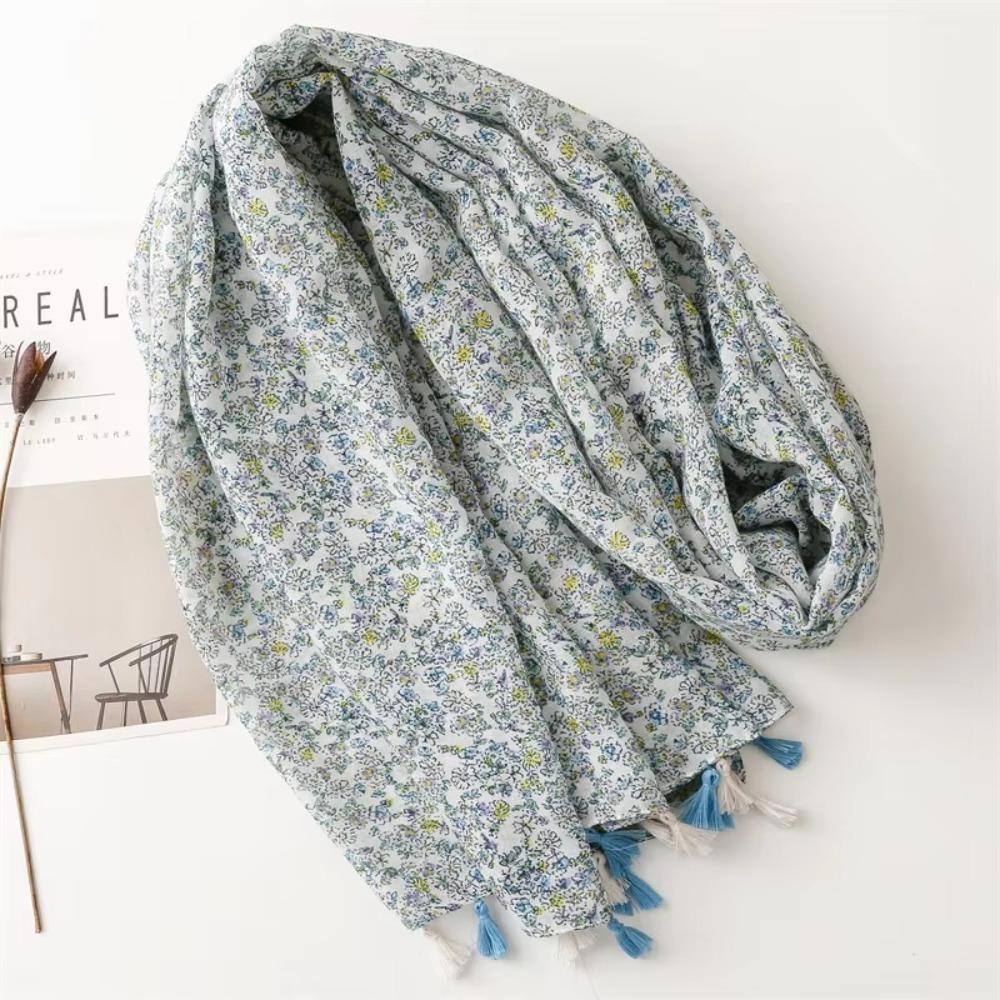 Retro Fringed Scarf Flower Print Yarn Shawl Fashion Travel Beach Towel  Women's Accessory