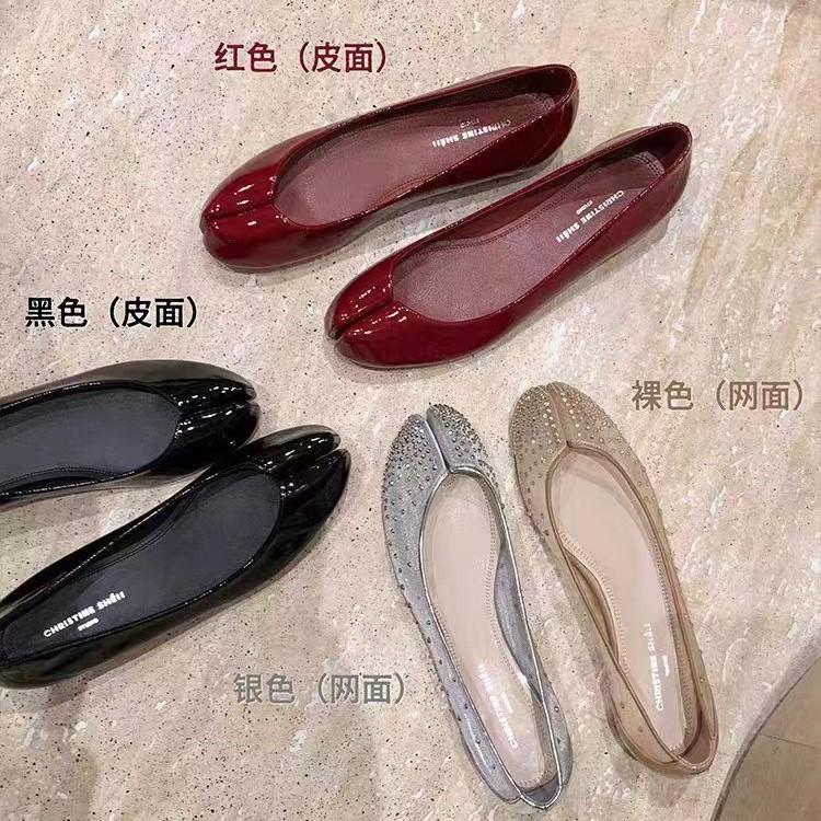 2025 summer new~ mesh rhinestone one-pedal flat-soled split-toed single shoes women's pig's trotters