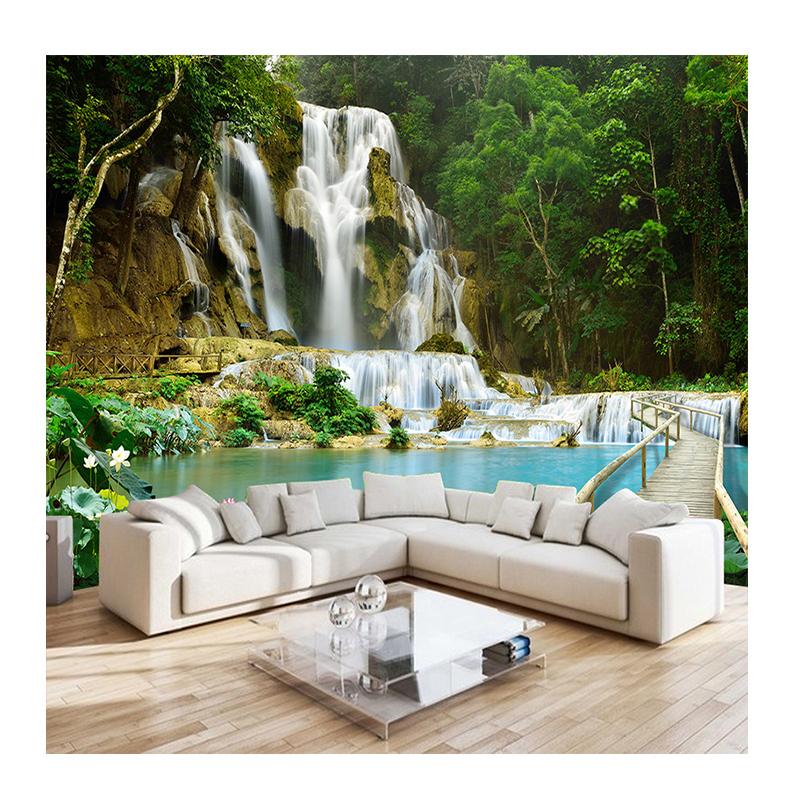 

Wall Cloth 3D Forest Wallpaper Waterfall Nature Landscape Mural Living Room Backdrop Wall Modern Wallpaper 200 cm(W) x 140 cm(H)