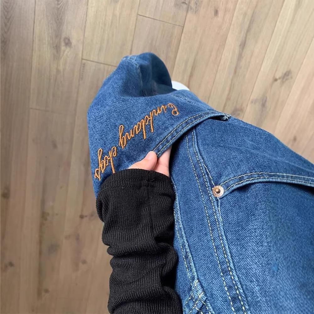 High Street Design Scimitar Wide Leg Jeans Women's Loose Spring and Autumn Dark Blue Floor Pants Scimitar Wide Leg Pants Women's
