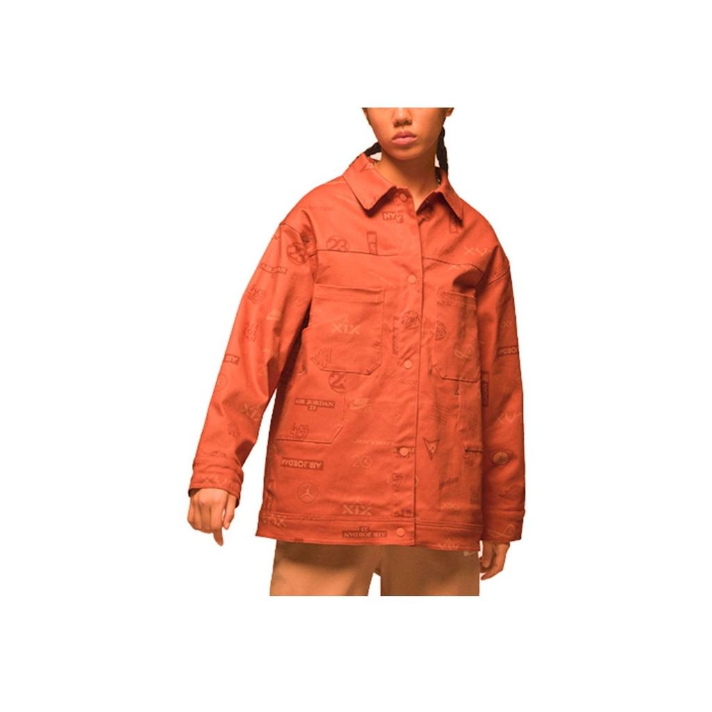 Jordan Alphabet Logo Pattern Full Print Turn-Down Collar Long Sleeve Jacket Women Jackets Beige DX0385-812