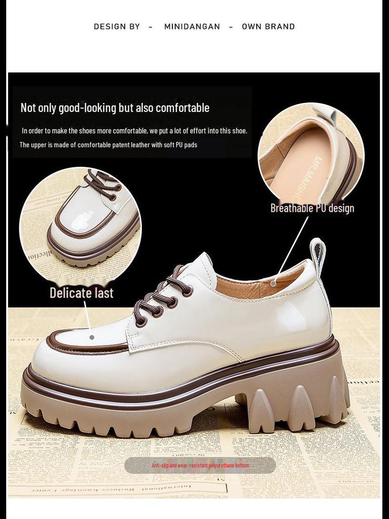 Women's British Style Leather Loafers - 2026 Spring/Autumn Chunky Heels & Soles, Fashionable Color-Matching Design