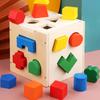 Wooden Kids Shape Sorting Toy 15 Holes Building Block Cube Box Geometric Shapes Matching Toy