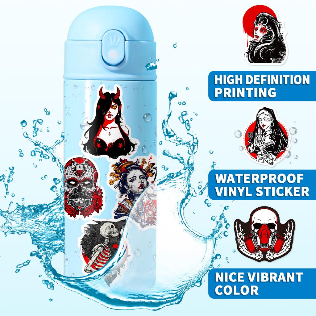 50 Gothic Horror Stickers, Demon Dark Red Wind Punk Style Thriller Red Black Gothic Stickers Gothic