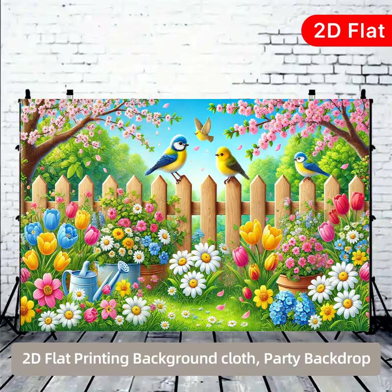 2D Cartoon Flower and Bird Party Backdrop Photo Booth Background