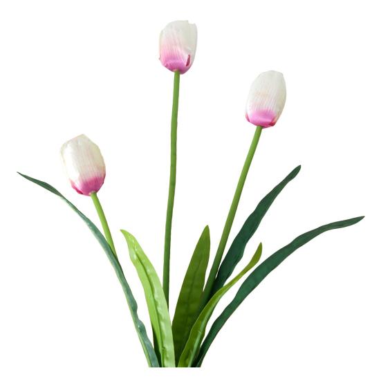 Artificial Flowers 3-Head Silk Tulip Bouquet with Bendable Iron Wire Stem Faux Floral Arrangement Wedding Decorations Photography Props