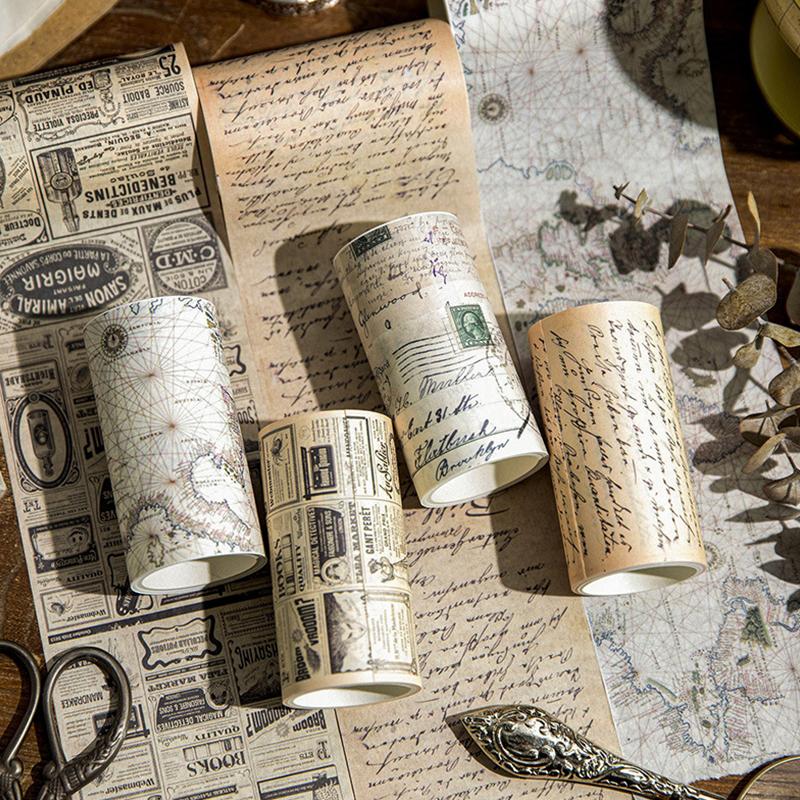 1-4Roll/Pack Retro Style Map Washi Tapes DIY Self-adhesive Newspaper Map Tape Journal Diary Scrapbooking Decorative Supplies ZYF