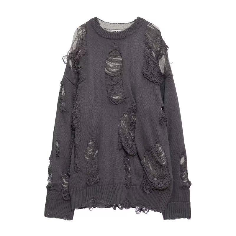 

2023 Унисекс High Street Многослойный свитер с дырками - Ленивый стиль Осень/Зима 3XL серый