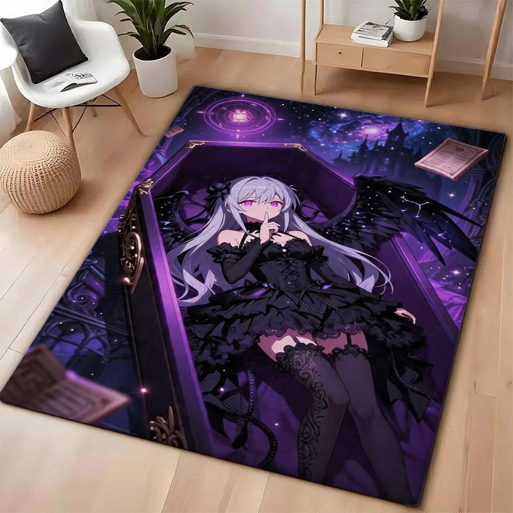 Twin Catgirls Black Lingerie Printed Rug Thick Nonslip Carpet For Gaming Room Study Living Room Home Party Decor Christmas Gift