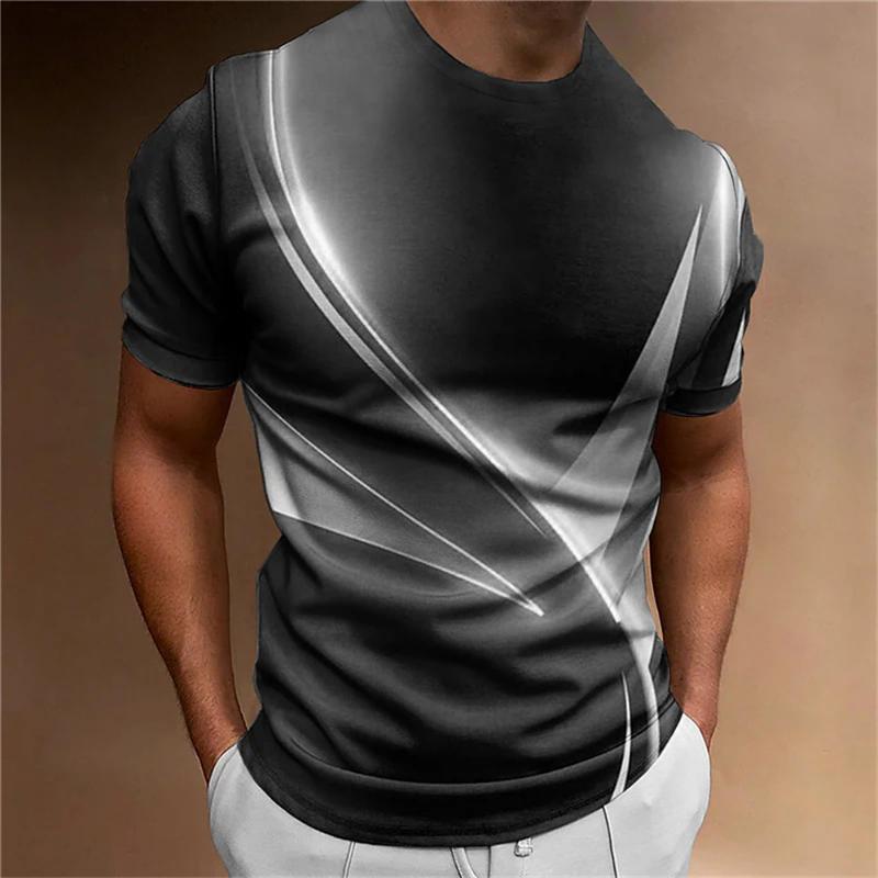 Men's T Shirt Curved Radiance Graphic 3D Printed T-shirts Casual Loose Short Sleeve Tees Oversized Men Clothing Tops Outdoor New