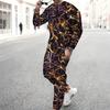 Men Navy Blue White Water Drop Floral Decor Print Long Sleeve Sweatshirt Jogger Pants Two Piece Suit
