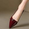 2026 New Summer French Wine Red Pointed Patent Leather Mid-heel Overhead Sandals for Women Retro Skinny Heel Slingback Pumps