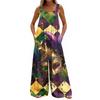 Wide Leg Overalls For Women Casual Loose Sleeveless Print Button Long Pant Romper Jumpsuit With Pockets