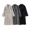 Women Fashion Wool Blend Warm Long Coat Autumn Winter Loose Pocket Double-breasted Jacket Elegant Lapel Overcoat