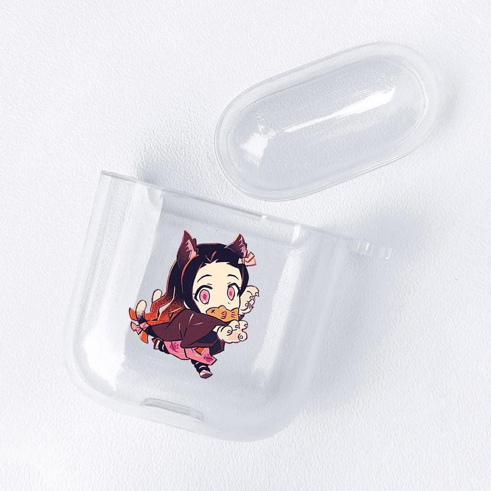 Demon Slayer Nezuko Zenitsu Tanjirou Transparent Airpods-veske for Funda Airpods 2/1-deksel Kimetsu No Yaiba Soft TPU-veske Coque