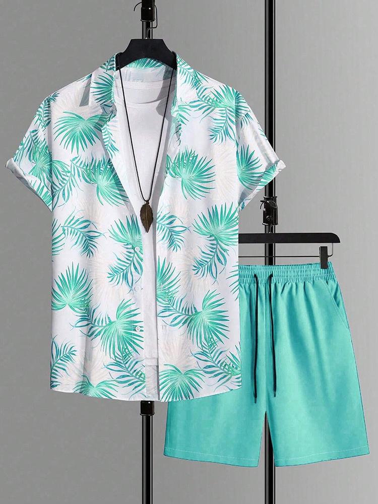 Fashion Summer Beach Black And White Printed Men's Suit Two Piece Casual Shirt Short Sleeve Hawaiian Shorts Men's Clothing Suit