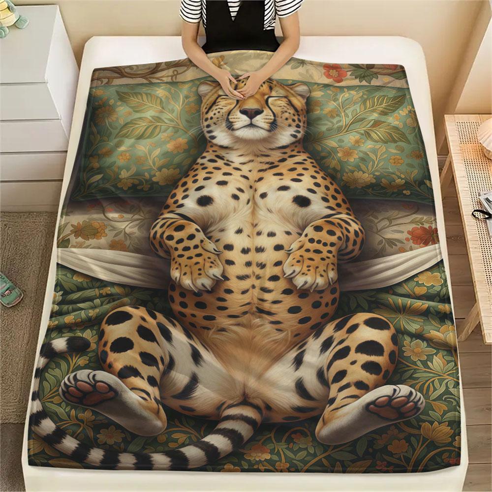1Pc Sleepinganimals Print Flannel Blanket, High quality Comfortable for All Seasons, Home Decor, Warmth and Comfort, Perfect for Christmas Gifts
