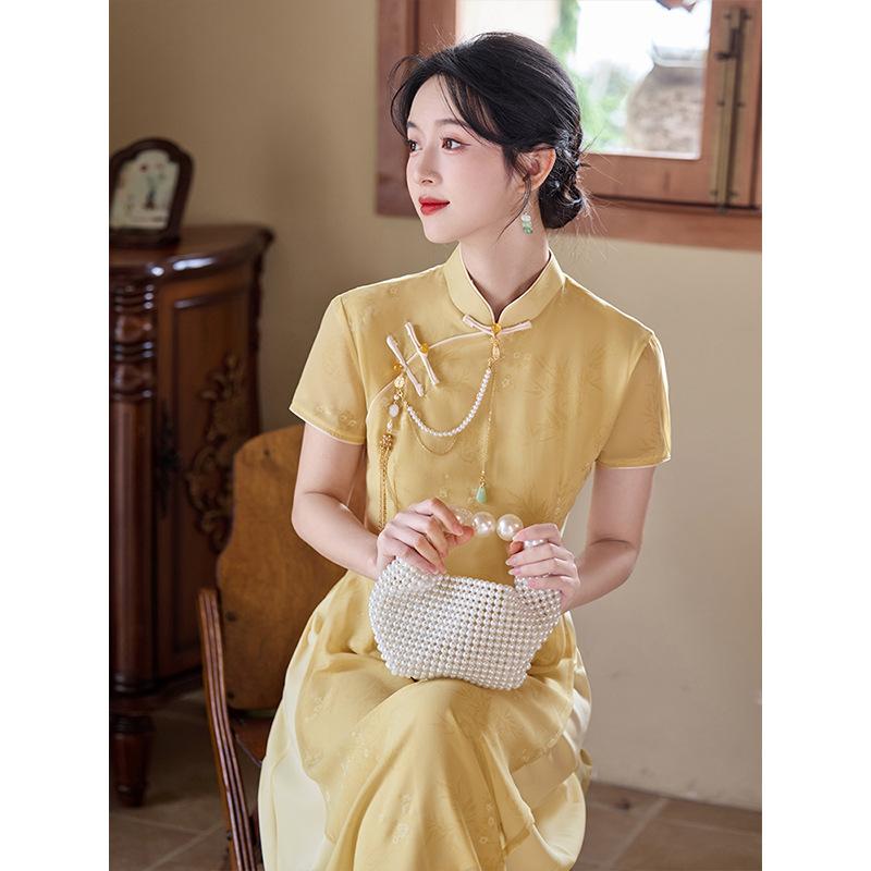 Luo Shibo Yellow Cheongsam Women's New Chinese-style Small Man 1011 New Improved Young Girl High Sense Test