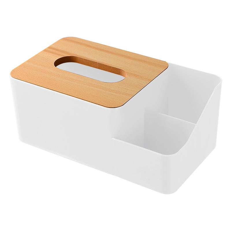 Multi-Purpose Wooden Lid Tissue Box & Remote Storage