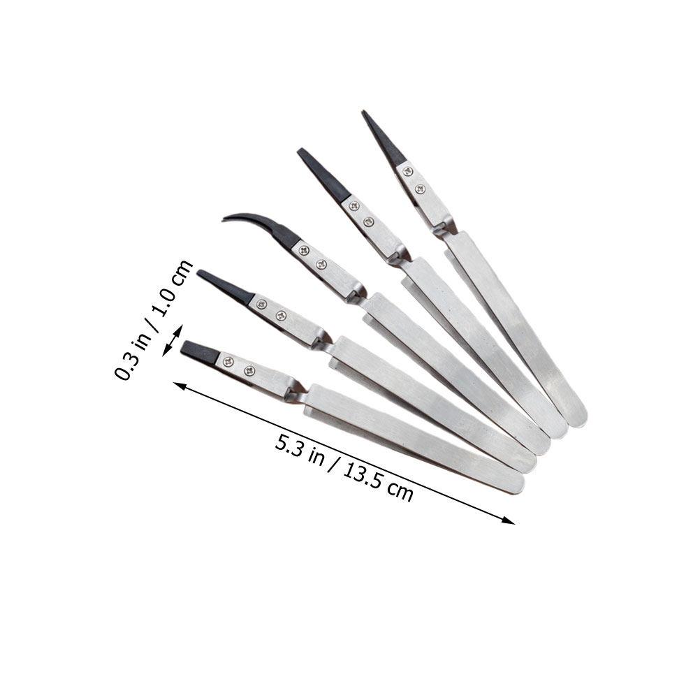 5Pcs Electronic Insulated Tweezers Plastic Head Stainless Steel Precise Heat Resistant Non-Conductive Tweezers for Precision