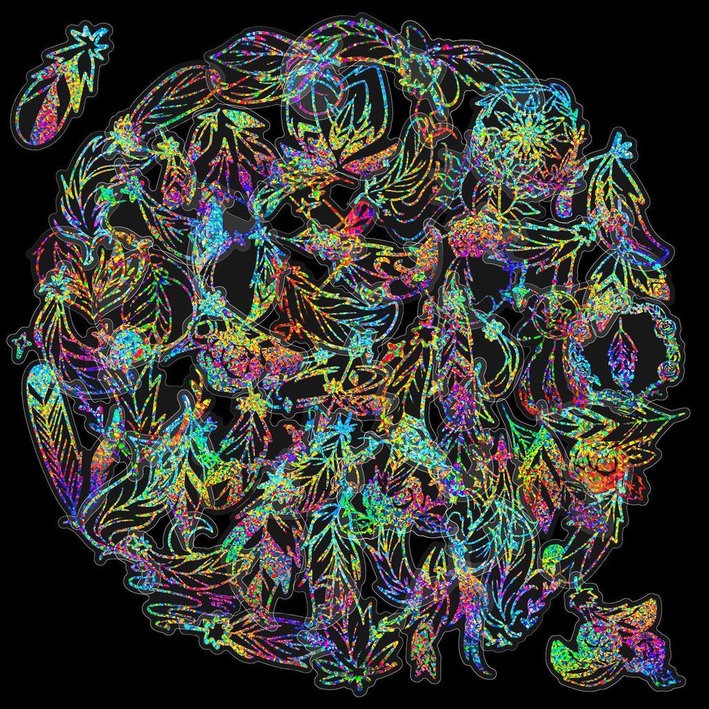 50 Silver Laser Transparent Feather Stickers Temu Aurora Laser Feather Hot Silver Goo Card