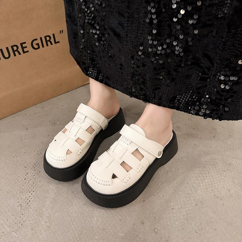 

Fashion Two Wear Toe Sandals Women s Summer New Hollow Breathable Roman Shoes Platform Soled Semi-slippers Women 40