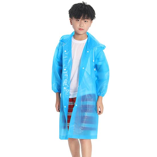 

Kids Boy Girl See Through EVA Raincoat Long Hooded Rain Cover Outdoor Rainwear синий