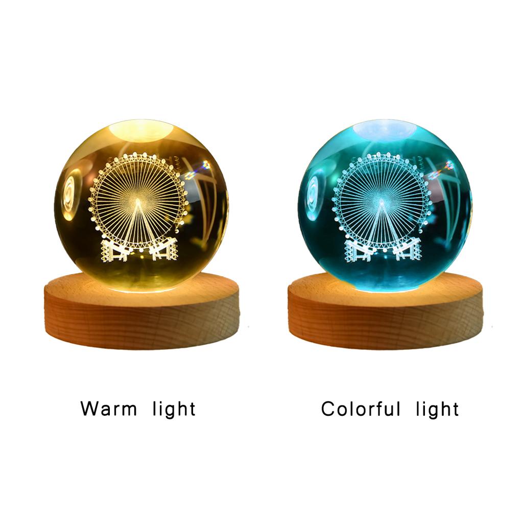 6cm 3D Crystal Ball Colorful Light Warm Light Planet Night Light Laser Carving Solar System Earth Galaxy Cartoon Pattern Gift