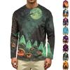 T-shirt décontracté à manches longues pour homme, col rond, motif citrouille d'Halloween imprimé, haut à coupe confortable, tissu léger