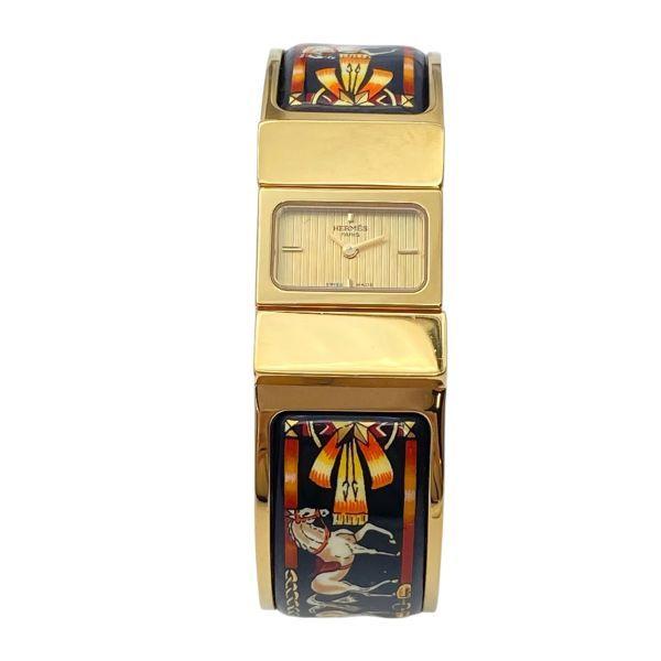 Used Hermes HERMES Bangle Watch Loquet Quartz Watch LO1.201 Cloisonn Enamel Slide Clasp Gold Color GP Enamel Ladies 6D547