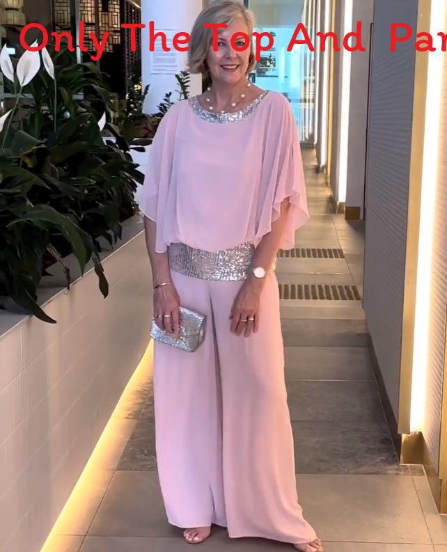 Satin Blouse And Wide Leg Pants Set With Sequin Embellishments For Casual Women