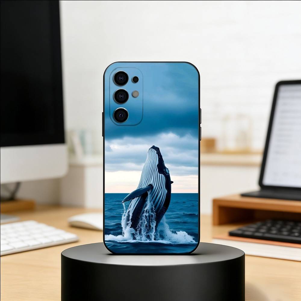 Ocean Blue Whale Phone Case For Samsung S25,S24,S21,S22,S23,S30,Ultra,S20,Plus,Fe,Lite,Note,10,Black Cover