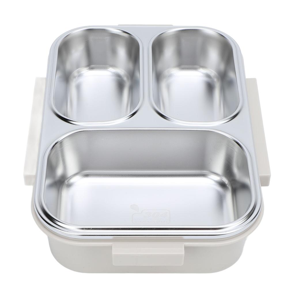 Divided Lunch Box 304 Stainless Steel Leakproof Heatable 3 Compartments Rectangular Food Container 1.2L Capacity